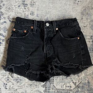 Levis 501 Black Distressed Denim Shorts